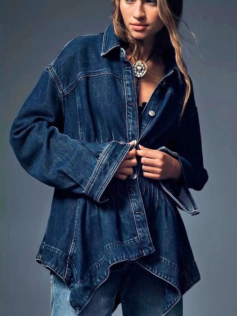 Anthropologie Indigo Denim Pleated Button-Front Jacket NWT size M